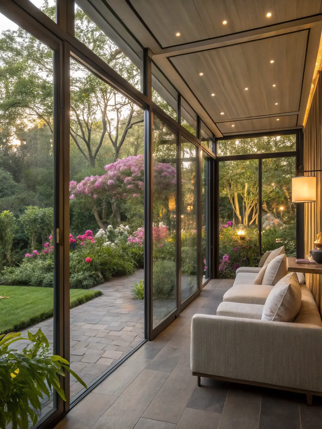 A sunroom installation by Sunroom Season Windows & Doors, showcasing energy-efficient windows and doors that enhance natural light and comfort.