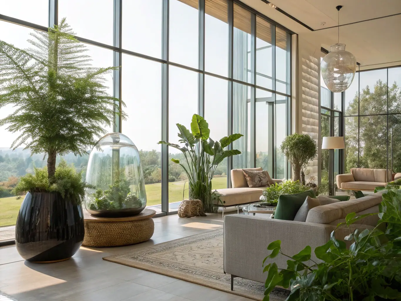 A bright sunroom with large energy-efficient windows and elegant doors, showcasing UrazPro's windows and doors services.